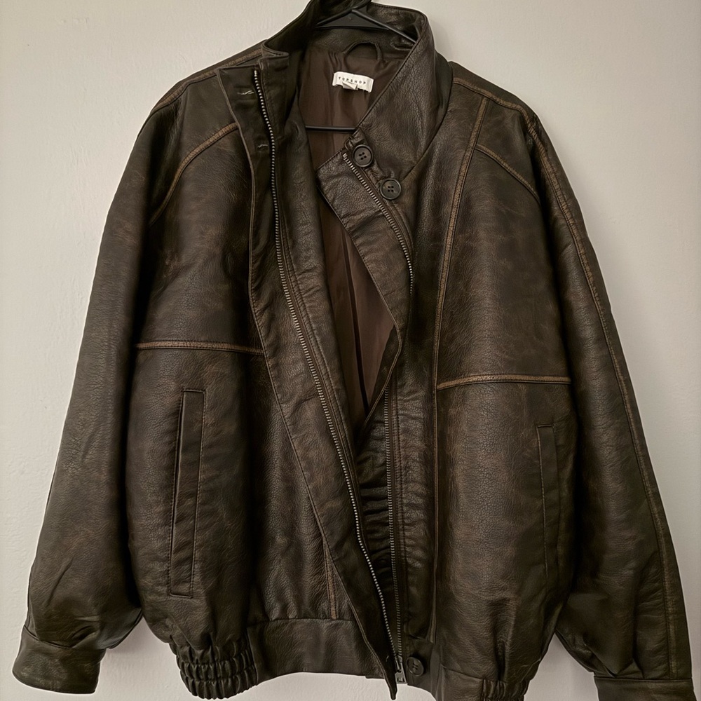 Topshop Dark Brown Leather Jacket